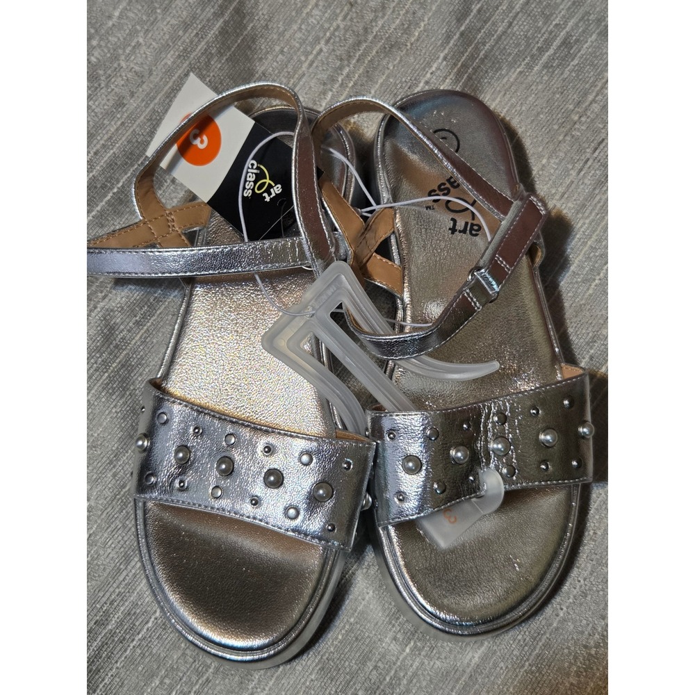 Art Class Liana Silver Metallic Studded Pearl Platform Sandals Kids Size 3 NEW